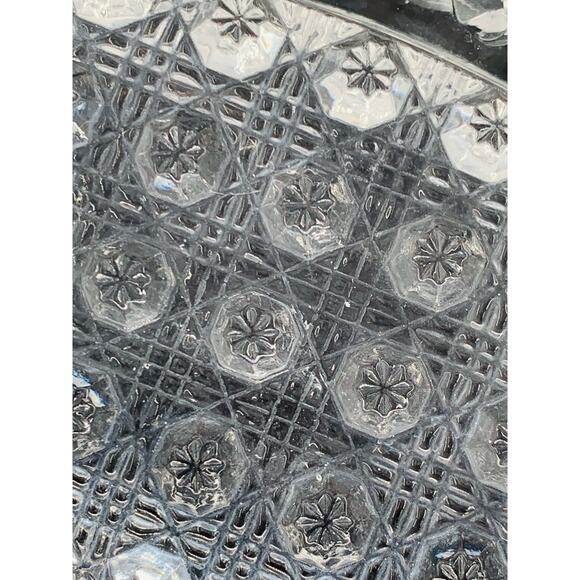 Imperial Glass Clear Dish Relish Nucut 2 Handle Small Oval Star Daisy Button 495 - Picture 6 of 11